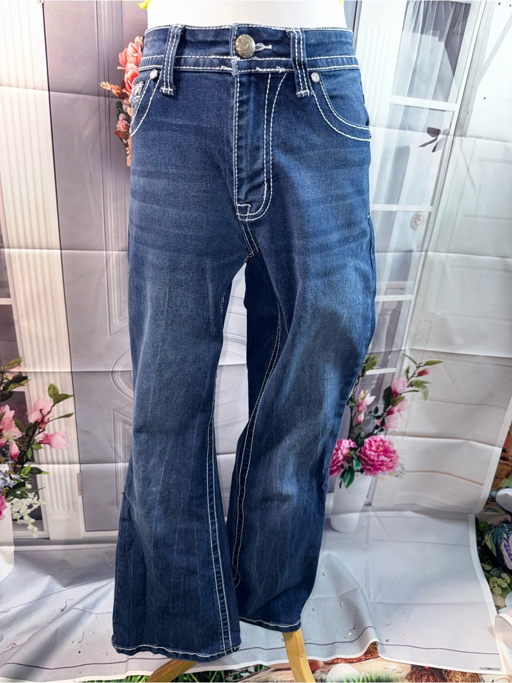 1080-Angel Women's Dark Blue Boot-Cut Jeans